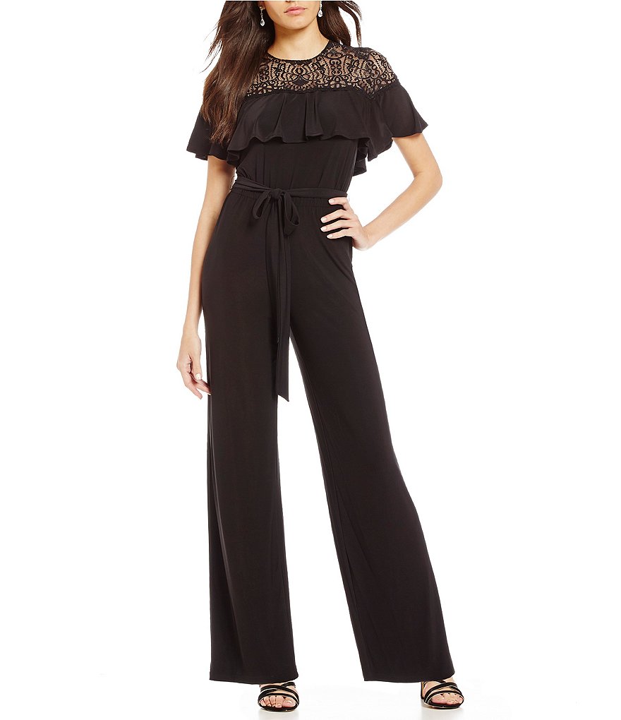 Emma Street Lace Illusion Belted Jumpsuit
