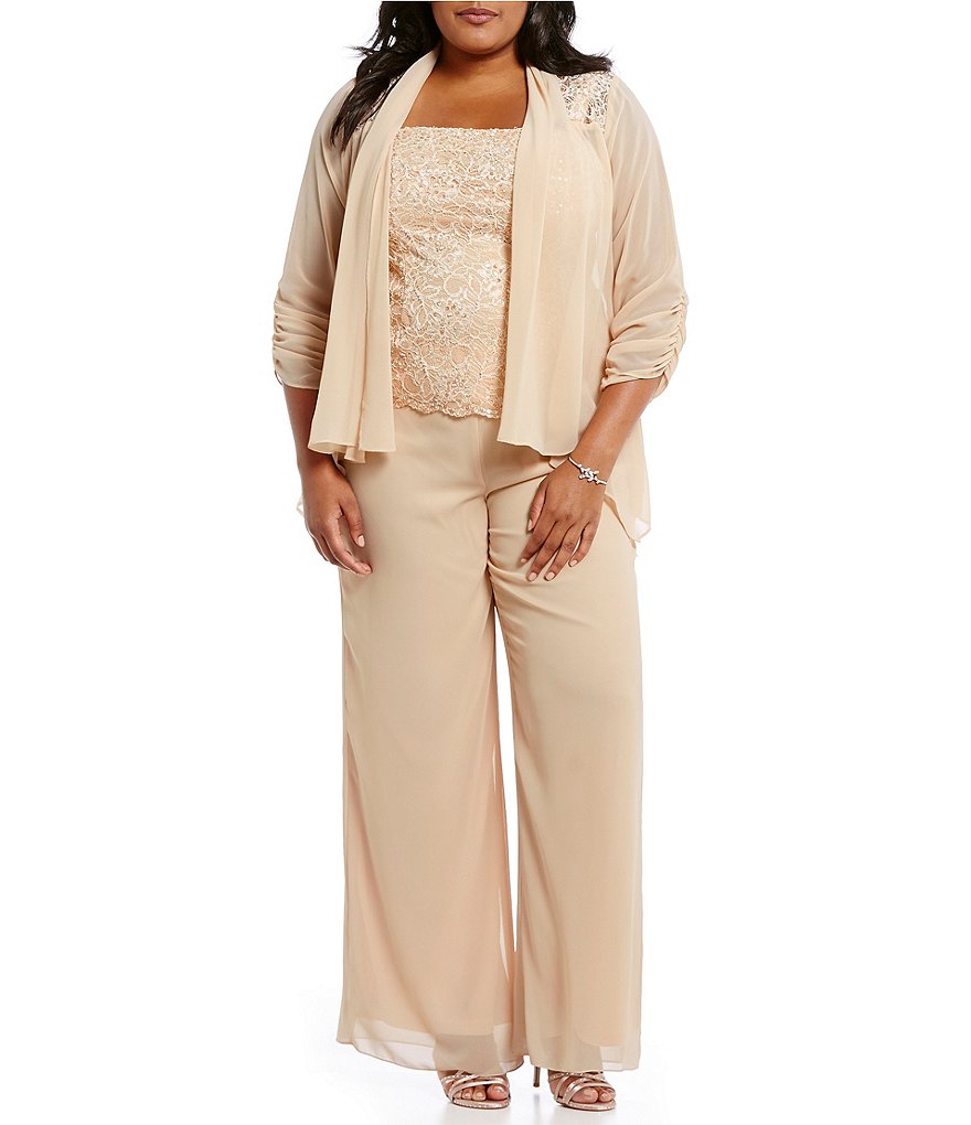 Emma Street Plus 3-Piece Lace Chiffon Pant Set