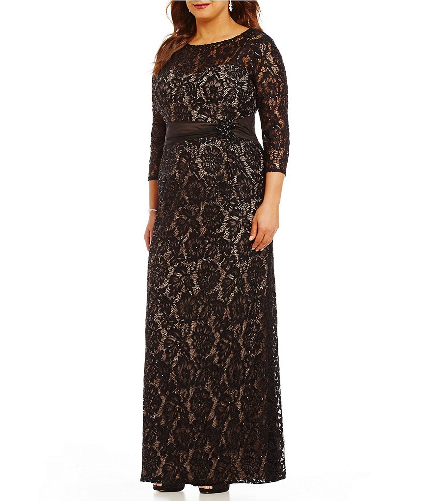 Emma Street Plus 3/4 Sleeve Embellished-Trim Lace Gown