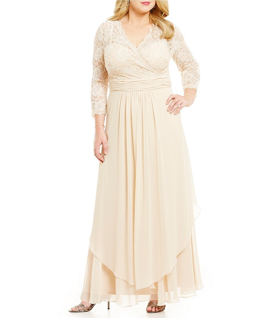 Emma Street Plus 3/4 Sleeve Lace Bodice Gown