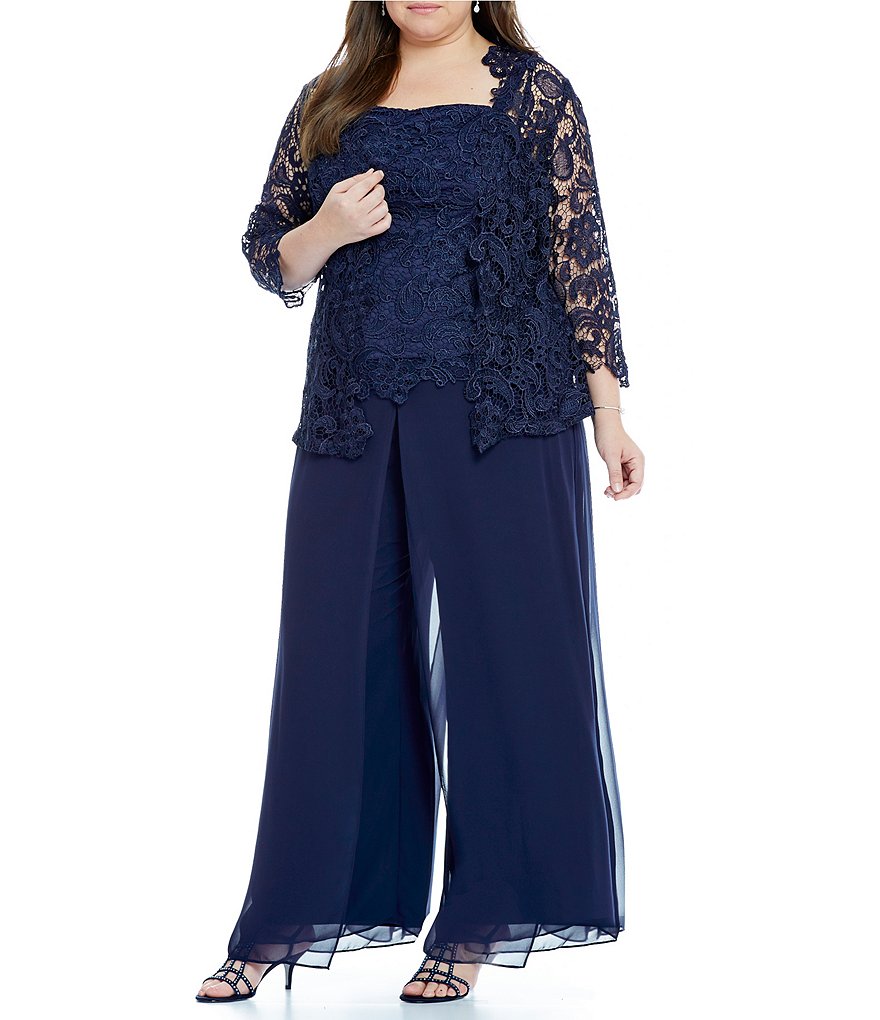Emma Street Plus Lace Chiffon 3-Piece Pant Set