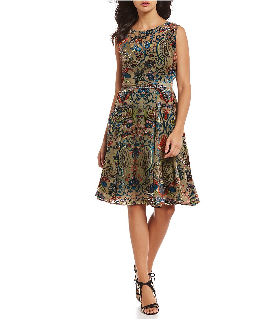Eva Franco Burnout Velvet Fit-and-Flare Dress
