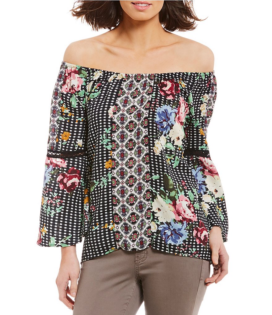 Figueroa & Flower Charlene Floral Mixed Print 3/4 Sleeve Top