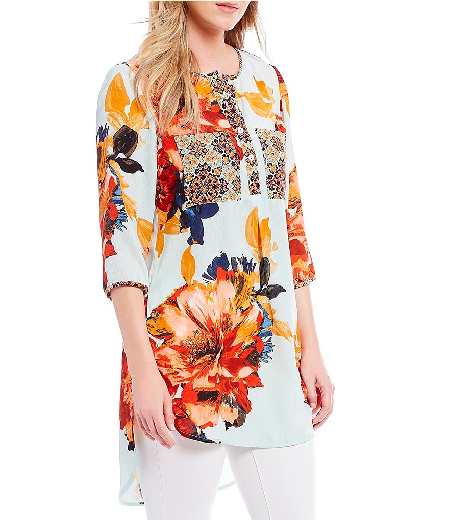 Figueroa & Flower Kendra 2-Pocket Floral Print Long Tunic