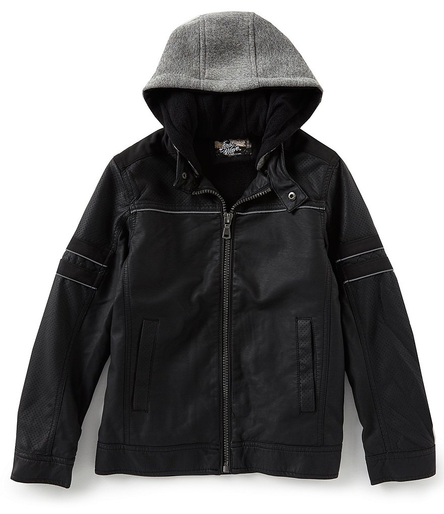 First Wave Little Boys 2T-7 Faux Leather Reflective Jacket with Hood