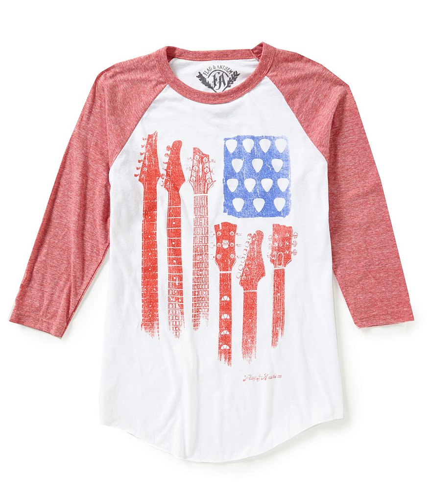Flag & Anthem Guitar Flag Raglan-Sleeve Color Block Graphic Tee