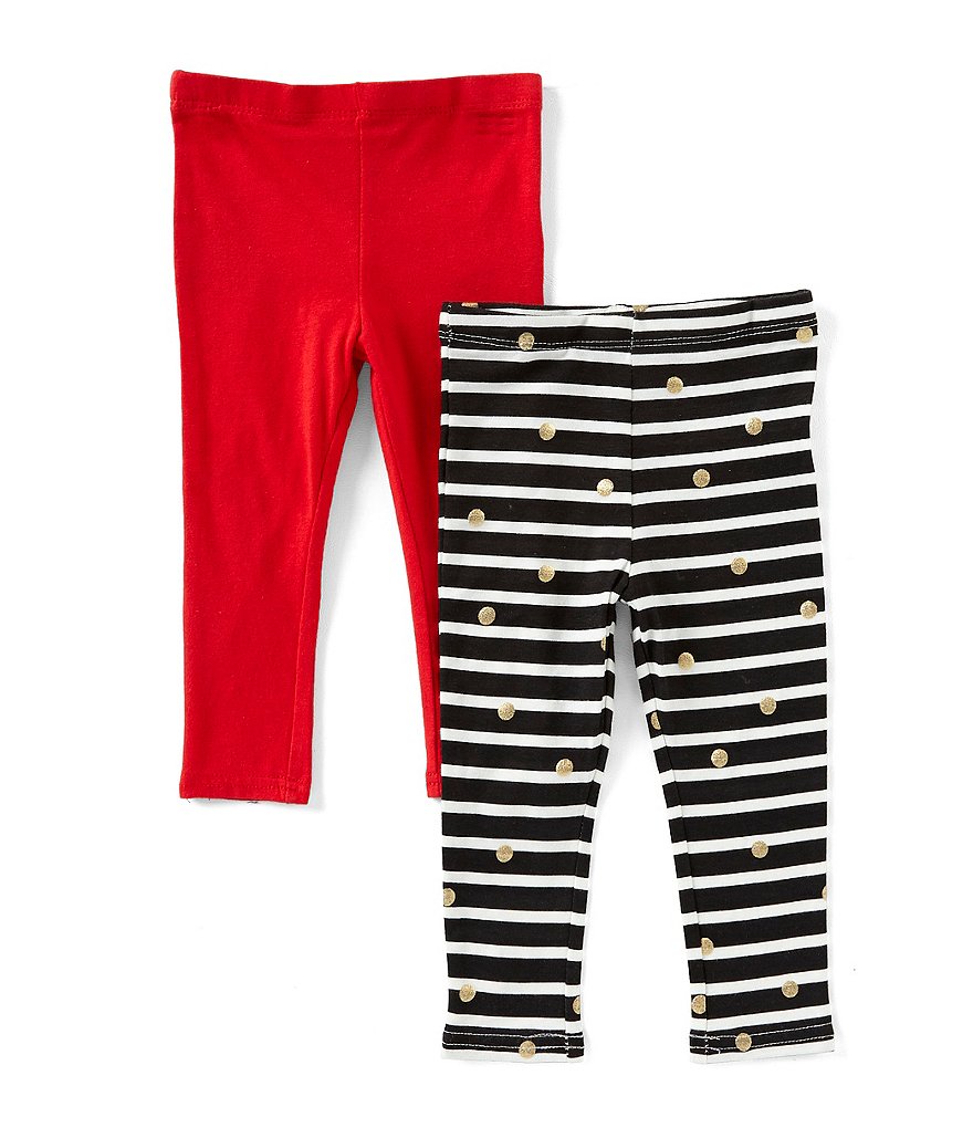 Flapdoodles Baby Girls 12-24 Months Stripe/Dotted Leggings & Solid Leggings Set