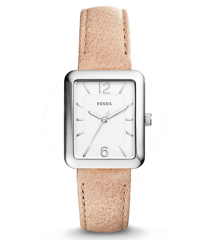 Fossil Atwater Rectangle Analog Leather-Strap Watch