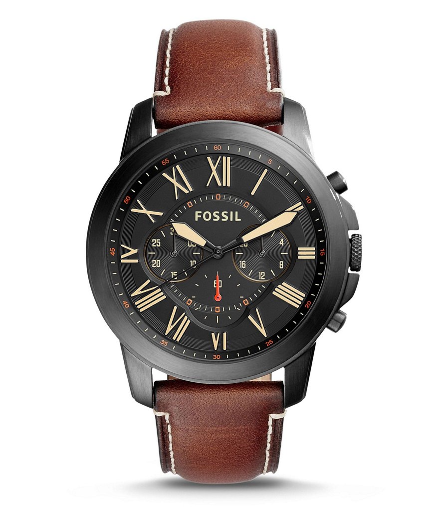 Fossil Grant Chronograph Leather-Strap Watch