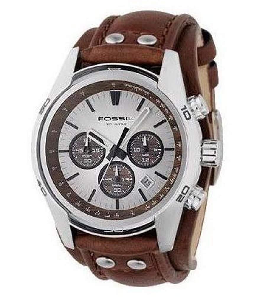 Fossil Leather-Strap Chronograph Watch