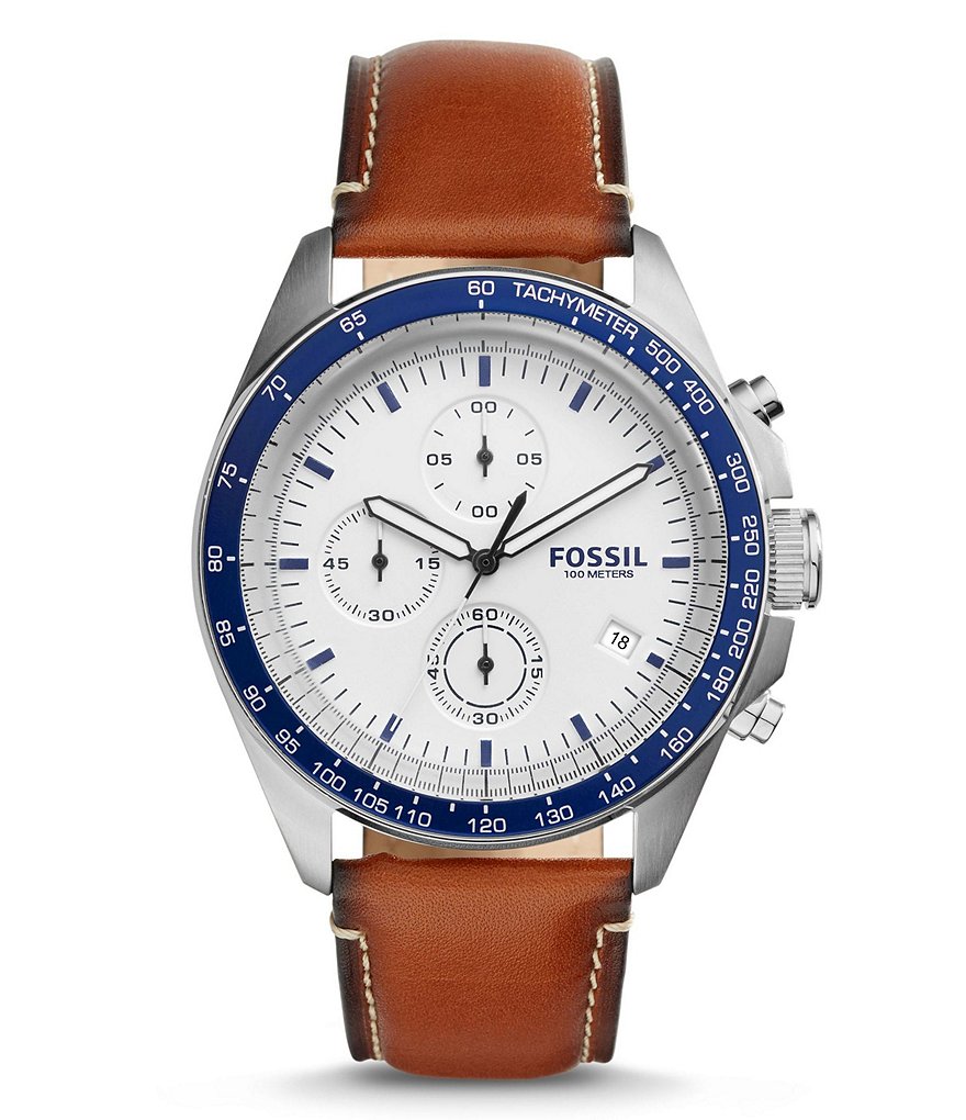 Fossil Sport 54 Chronograph & Date Leather-Strap Watch