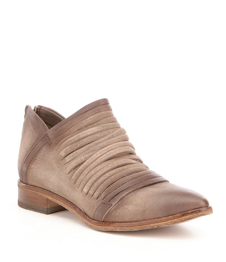 Free People Lost Valley Sliced Leather Back Zip Block Heel Ankle Boots