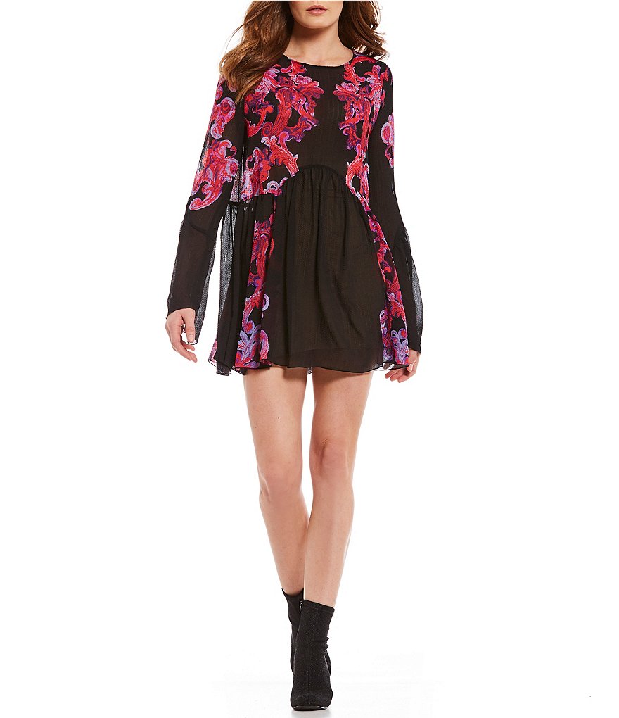Free People Symphony Printed Bell Sleeve Slip Dress