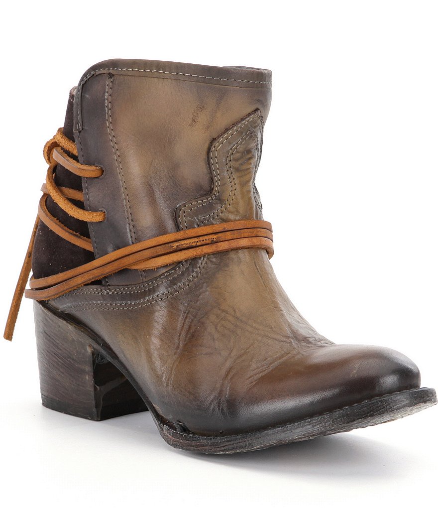 Freebird Casey Wrap-Around Leather Lacing Block Heel Booties