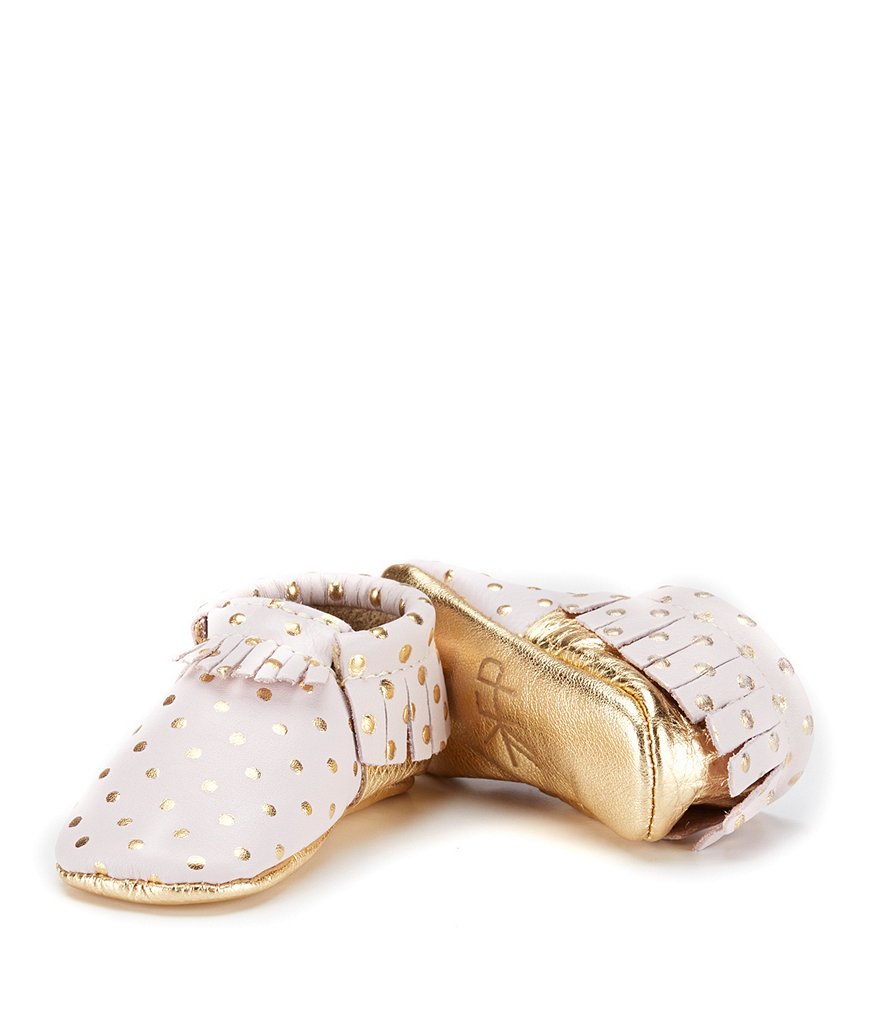 Freshly Picked Girls' Soft Soled Metallic Leather Polka Dot Moccasin Crib Shoe
