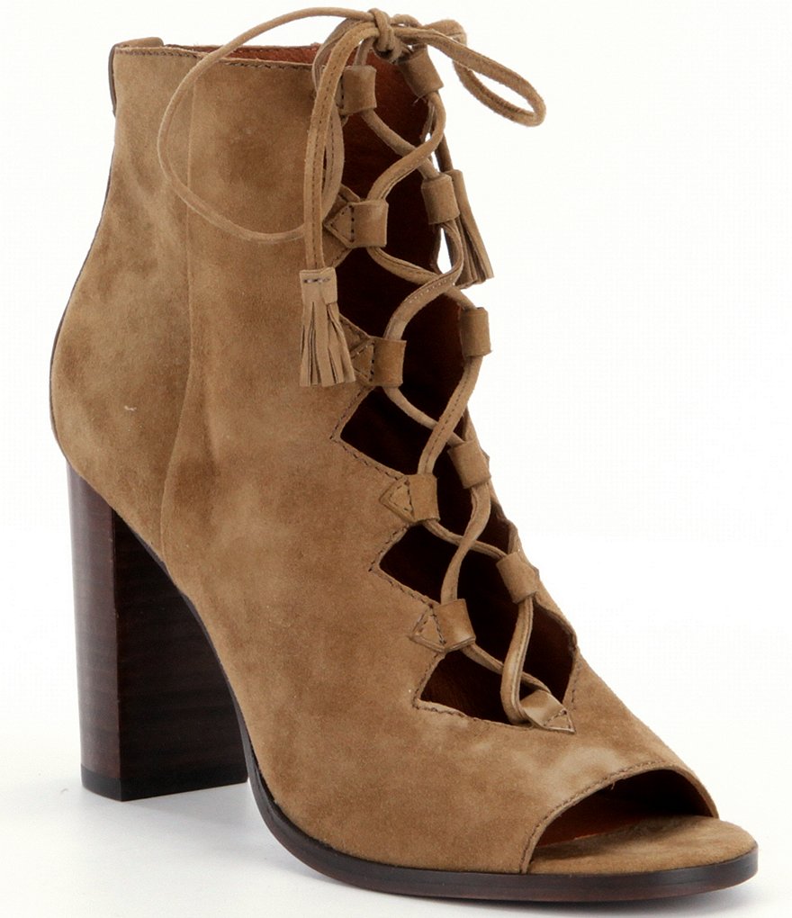 Frye Gabby Ghillie Suede Lace-Up Block Heel Booties