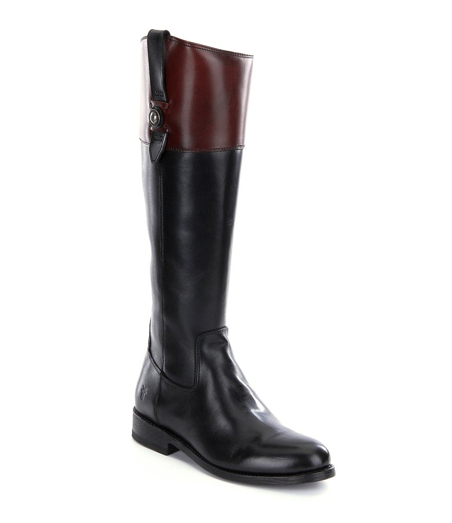 Frye Jayden Button Tall Leather Full Zip Block Heel Wide Calf Riding Boots