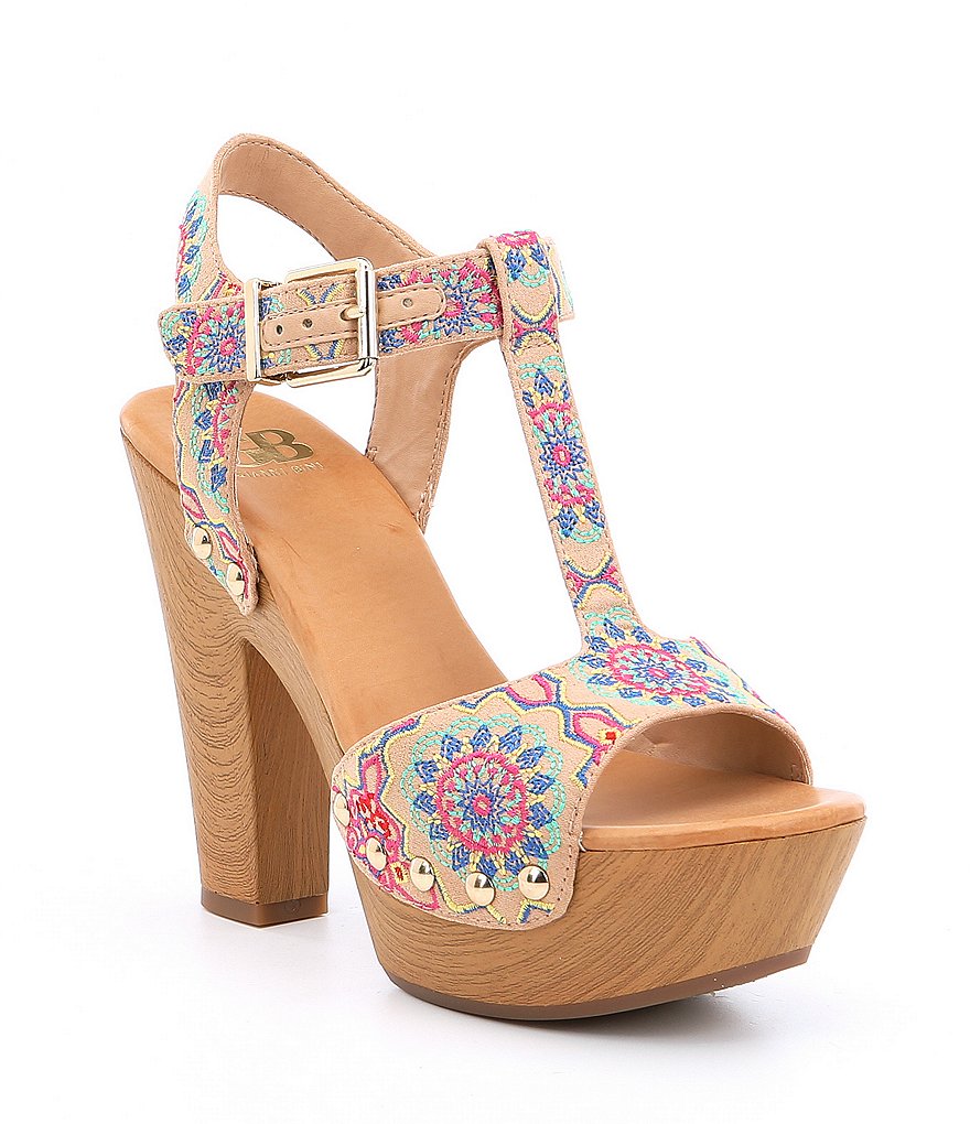 GB En-Chant Embroidered Platform Block Heel Dress Sandals