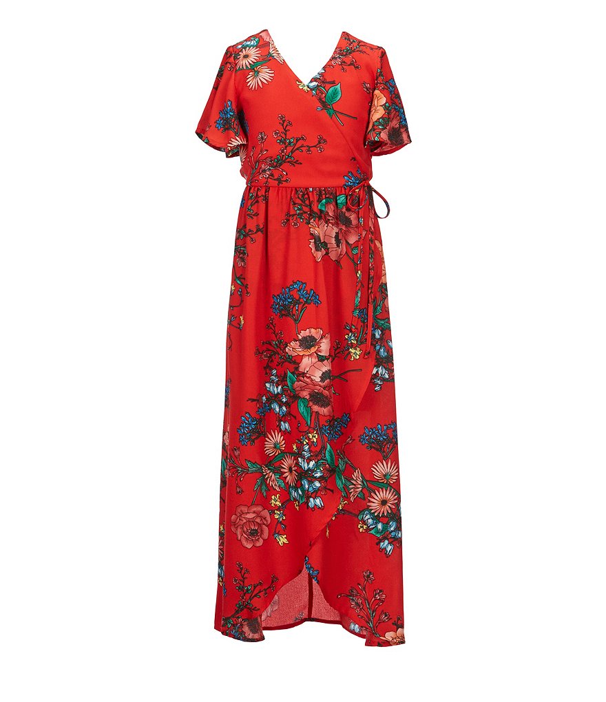 GB Girls Big Girls 7-16 Floral Print Wrap Maxi Dress