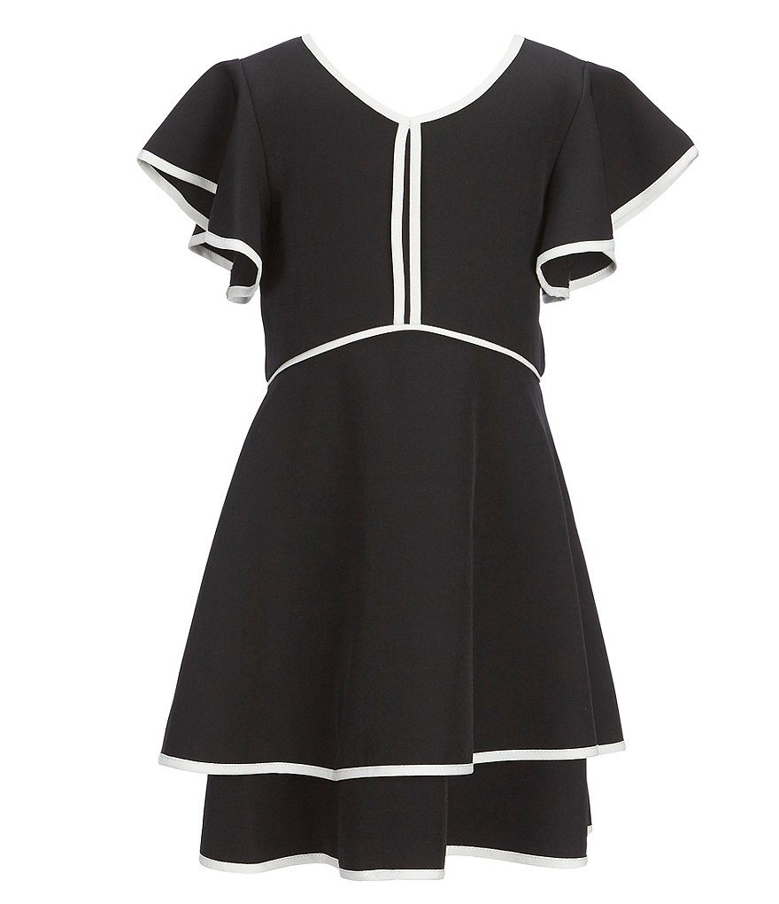 GB Girls Social Little Girls 2T-6X Piped Short Flutter Sleeve Dress