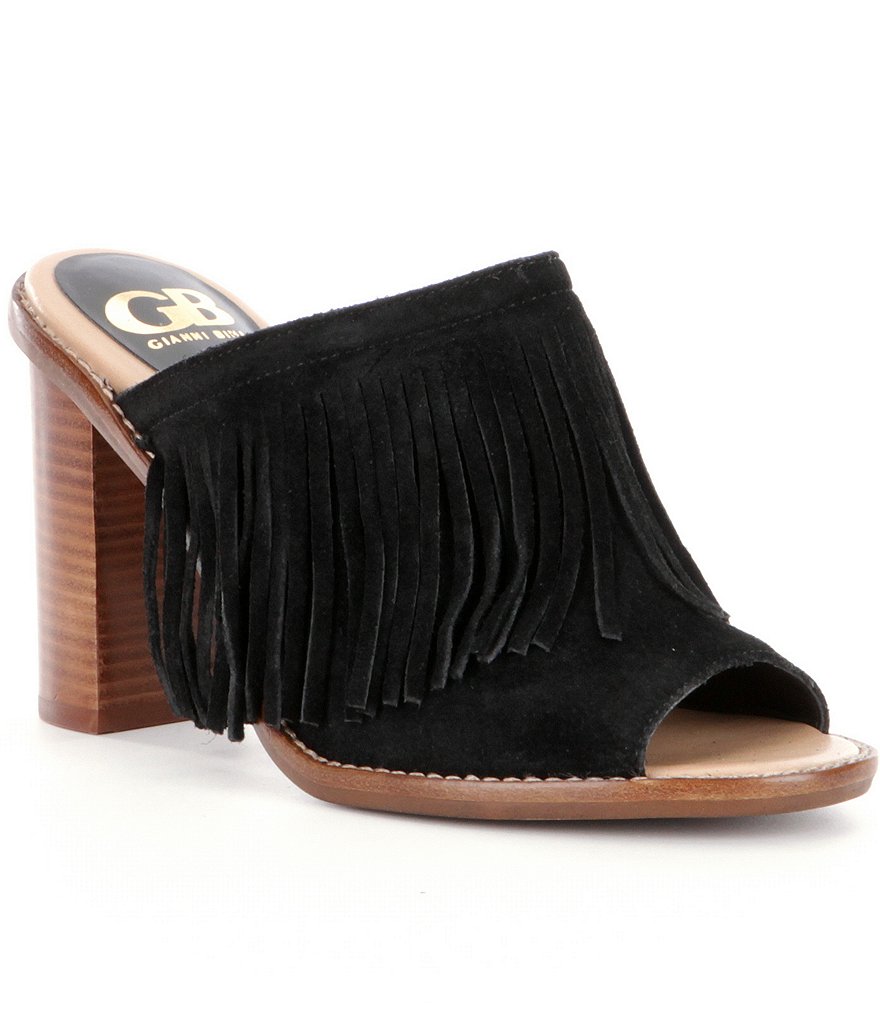 GB Road-Tripz Fringe Peep Toe Slip On Dress Mules