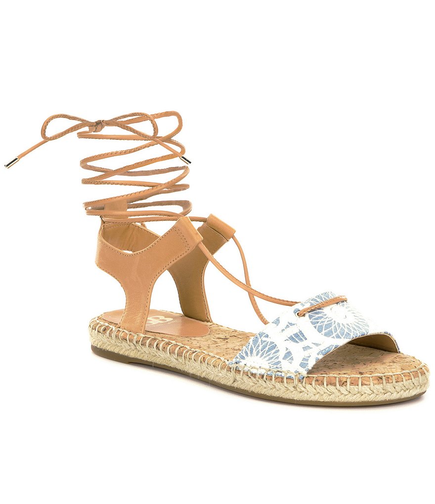 GB So-Hasty Denim & Leather Lace-Up Banded Espadrille Sandals