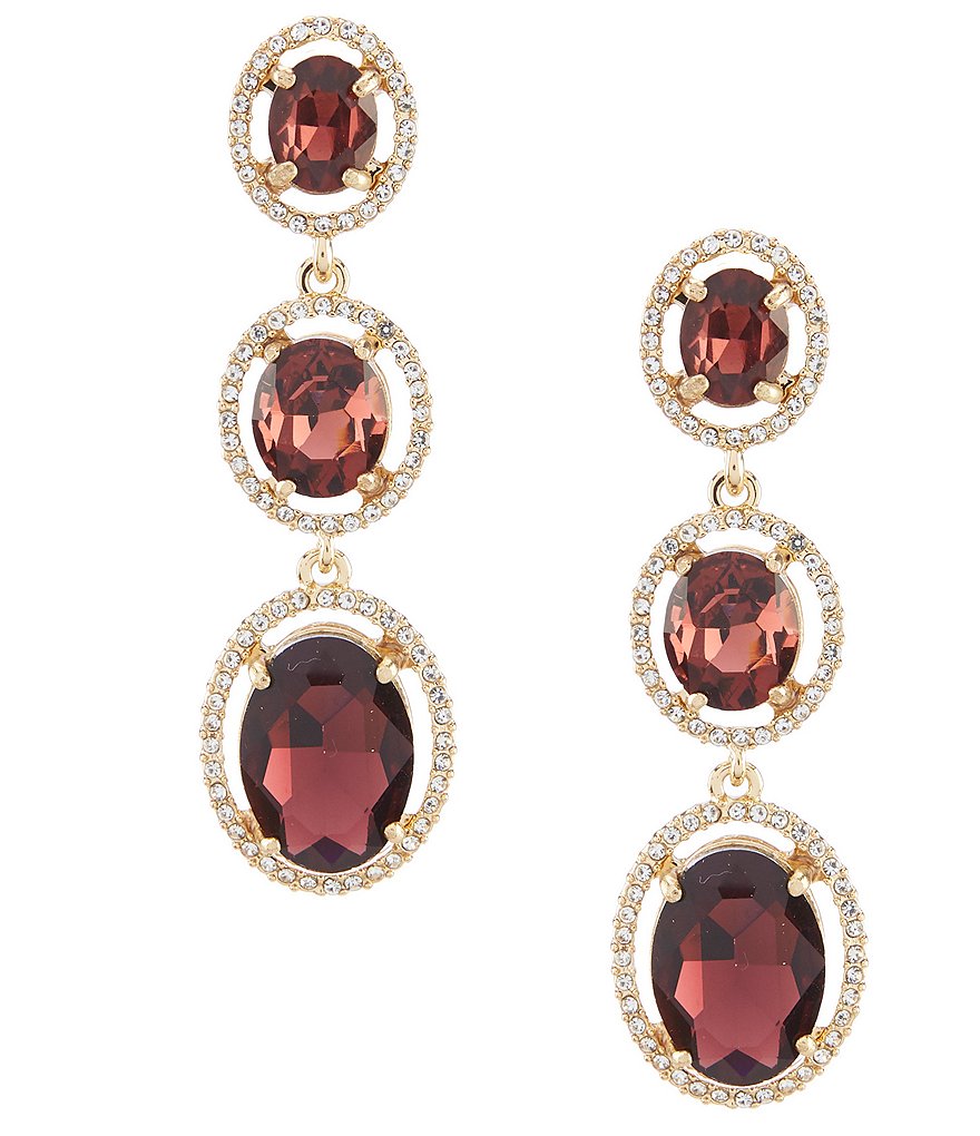 Gemma Layne Gold/Burgundy Pave Oval Linear Earrings