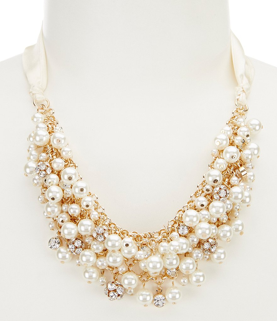 Gemma Layne Ribbon & Faux-Pearl Statement Necklace