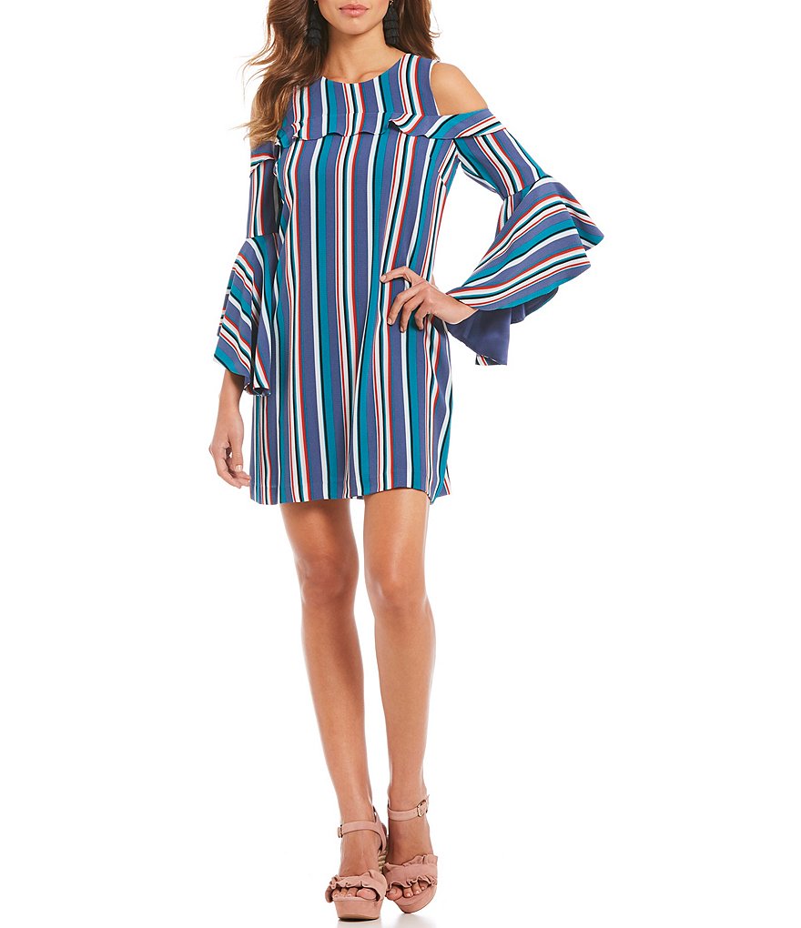 Gianni Bini Bonnie Striped Cold Shoulder Shift Dress