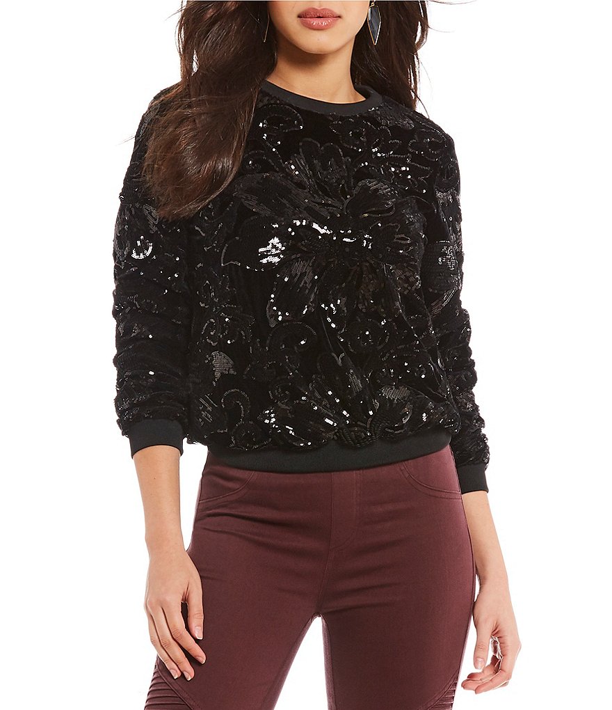 Gianni Bini Davina Sequin Velvet Sweatshirt