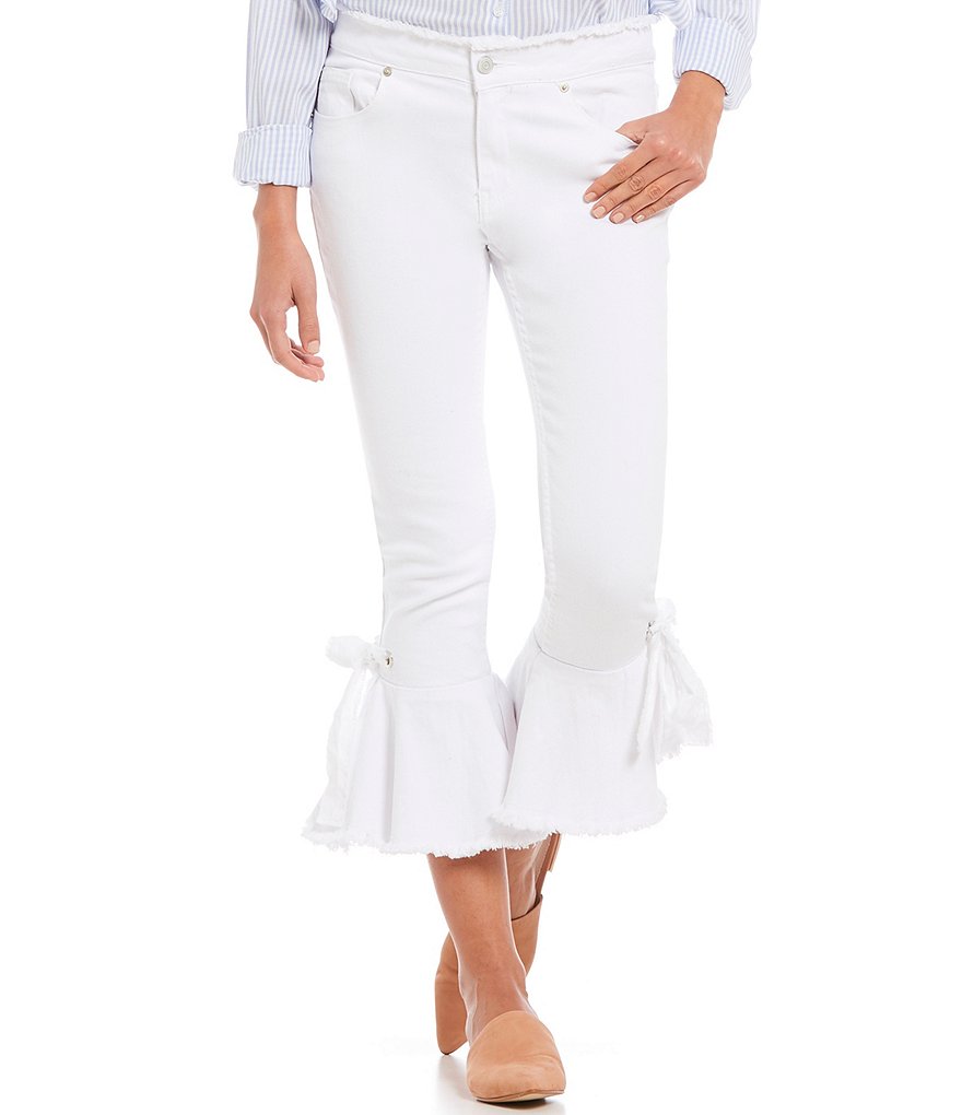Gianni Bini Delia Tie Frayed Hem Flare Crop White Denim