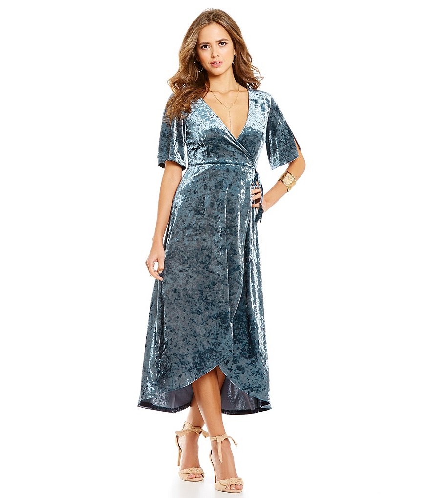Gianni Bini Fan Fav Marche Velvet Wrap Short Sleeve Dress