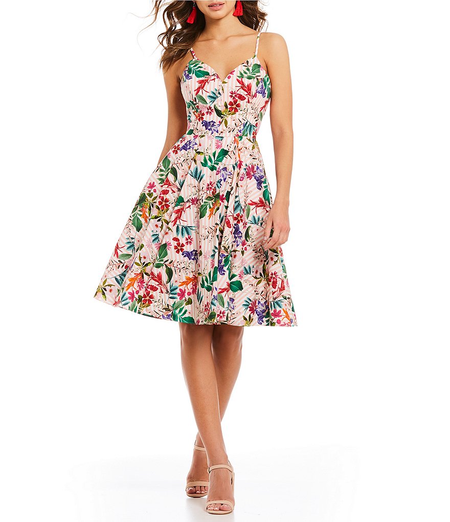 Gianni Bini Jacqueline Floral Print Poplin Fit & Flare Dress