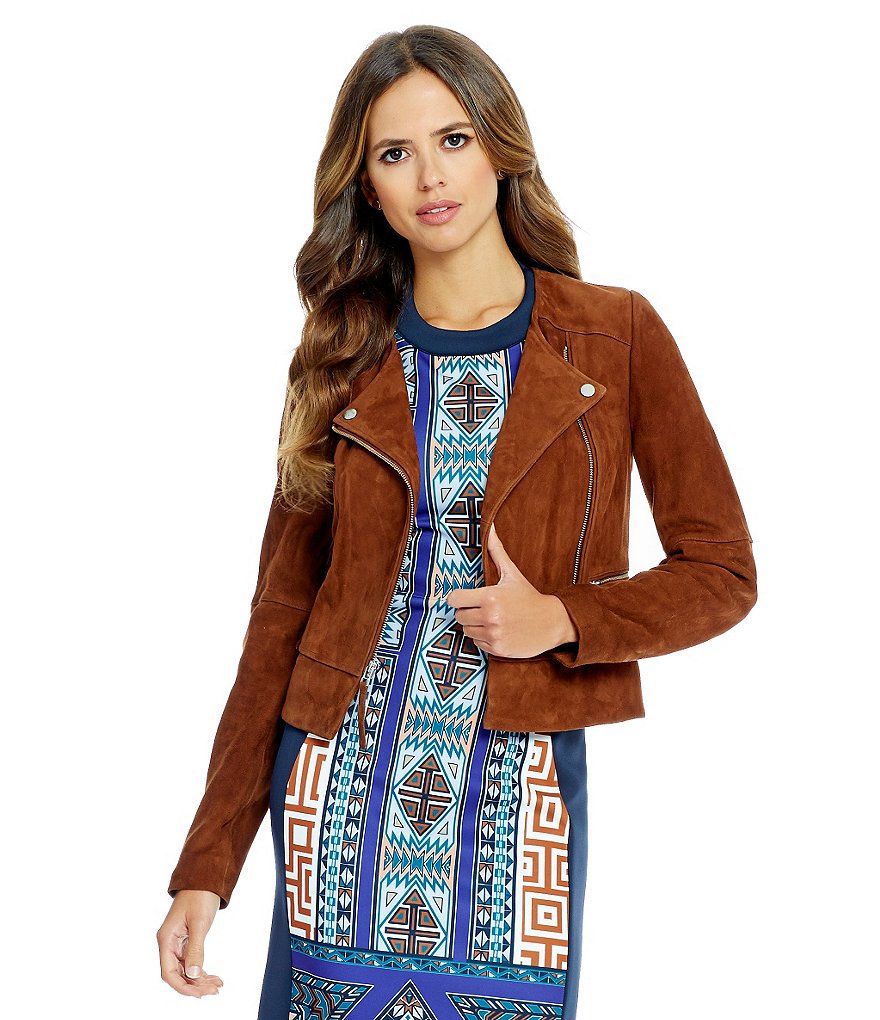 Gianni Bini James Suede Front Zip Moto Jacket
