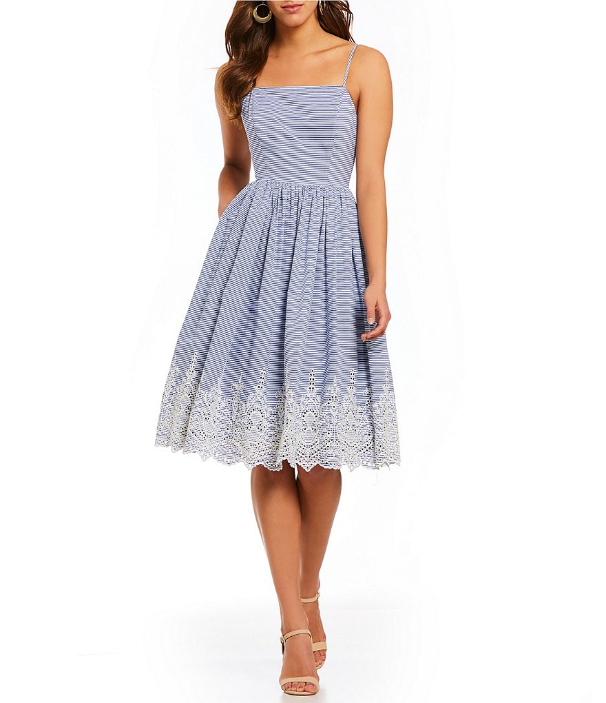 Gianni Bini Margo Stripe Embroidery Midi Dress