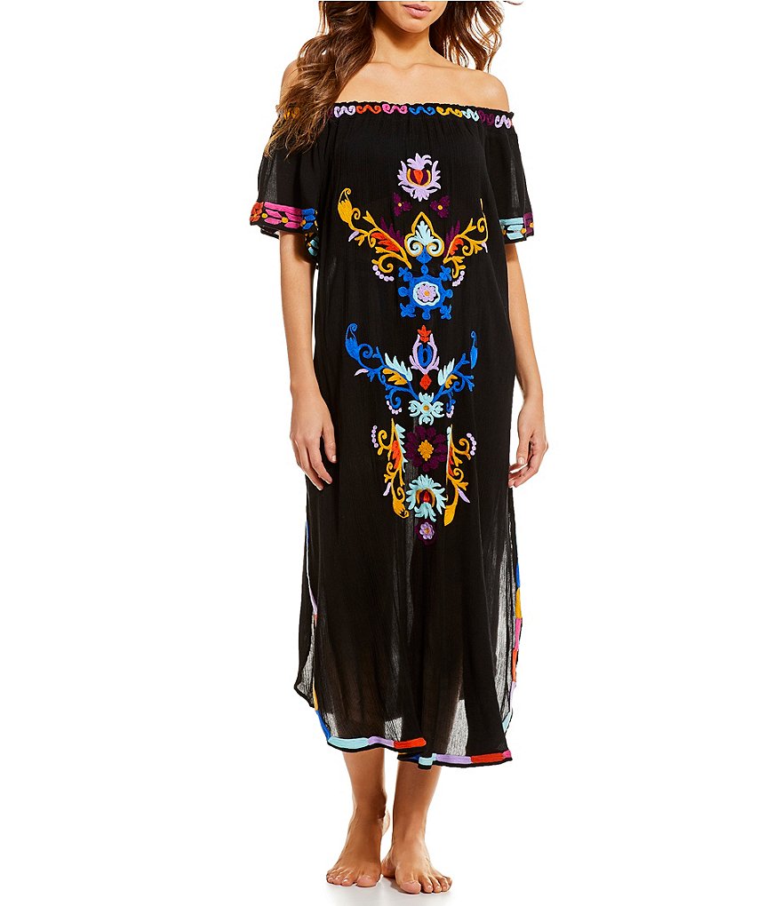 Gianni Bini Off-The-Shoulder Embroidered Dress Swimsuit Cover-Up
