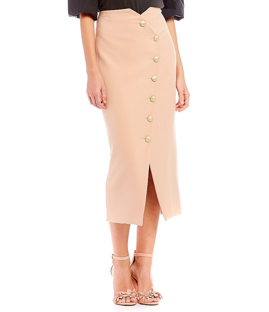 Gianni Bini Shelly Button Front Midi Skirt