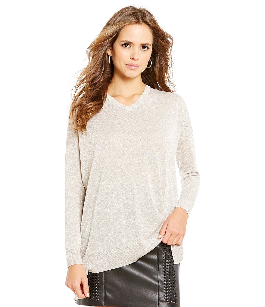 Gianni Bini Stacia Lurex V-Neck Slouchy Sweater