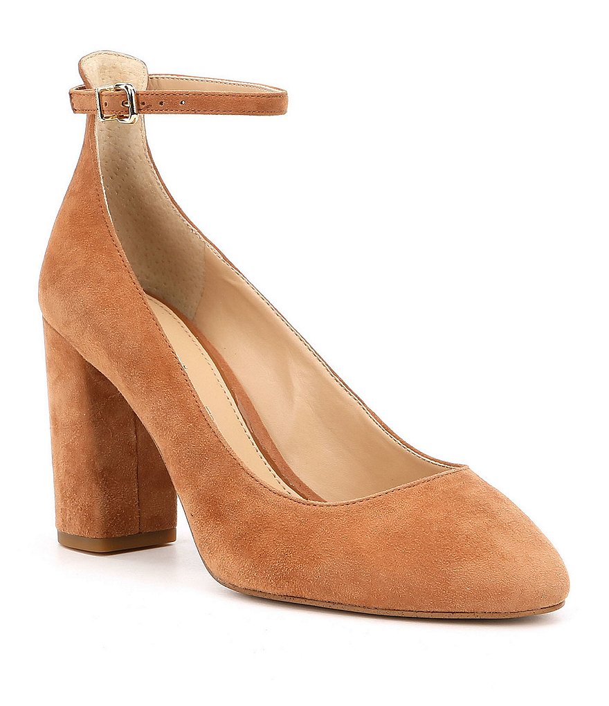 Gianni Bini Sylviaa Suede Ankle Strap Block Heel Pumps