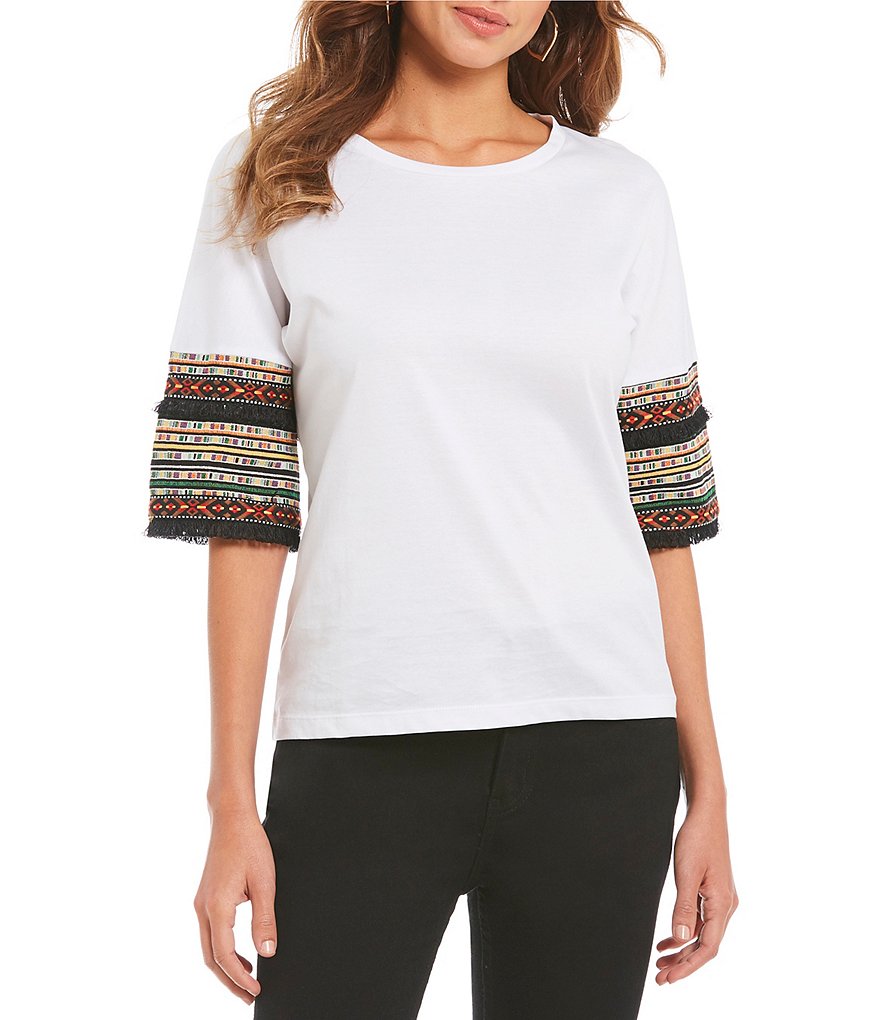 Gianni Bini Zoe Embroidered Fringe Sleeve Tee