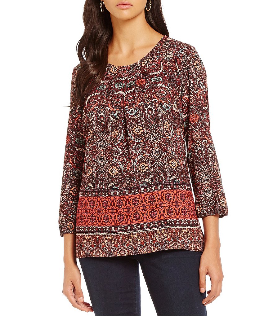 Gibson & Latimer 3/4 Sleeve Mosaic Printed Blouse