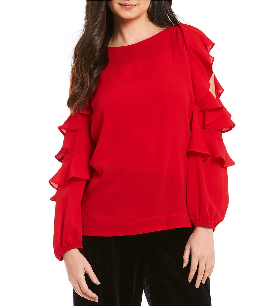 Gibson & Latimer Cold Shoulder Ruffle Sleeve Blouse