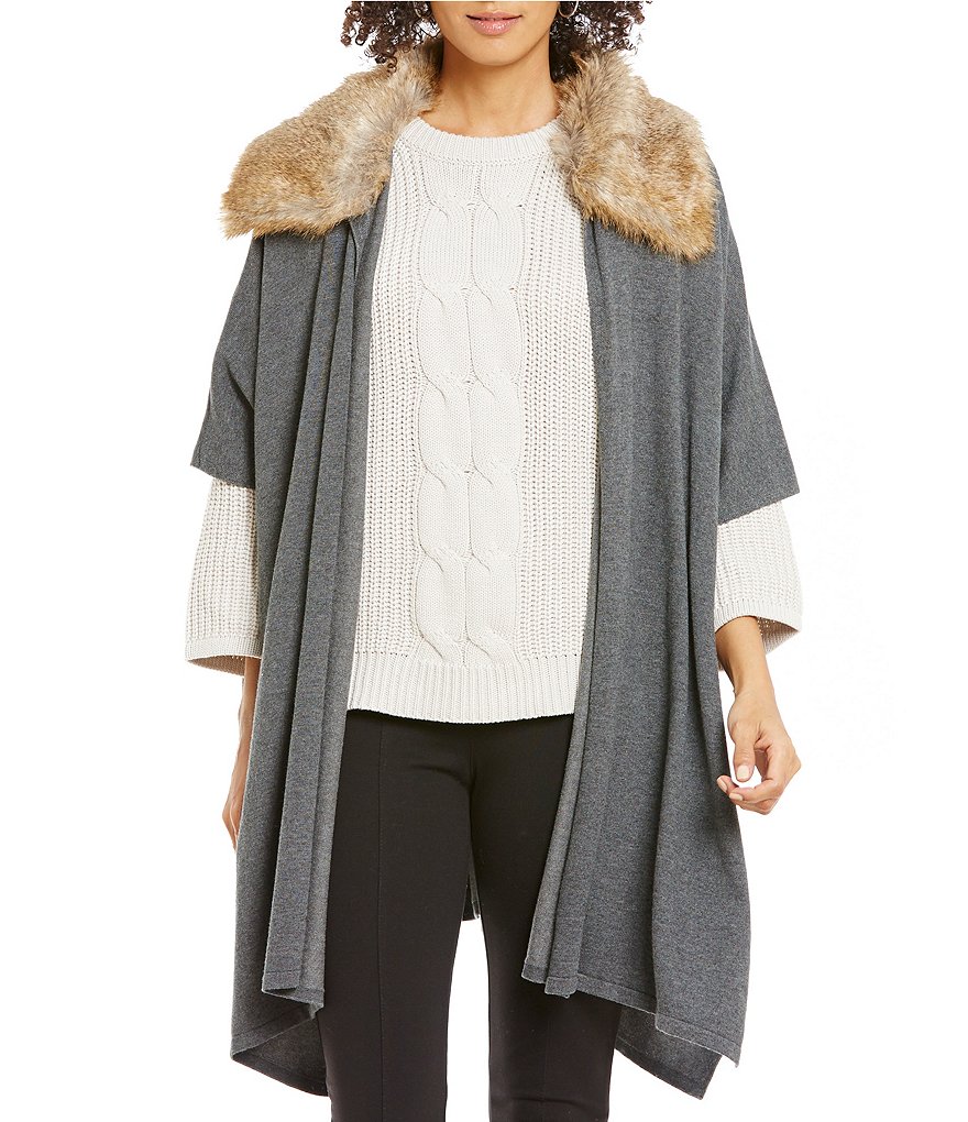 Gibson & Latimer Detachable Faux-Fur Collar Oversized Sweater Cardigan