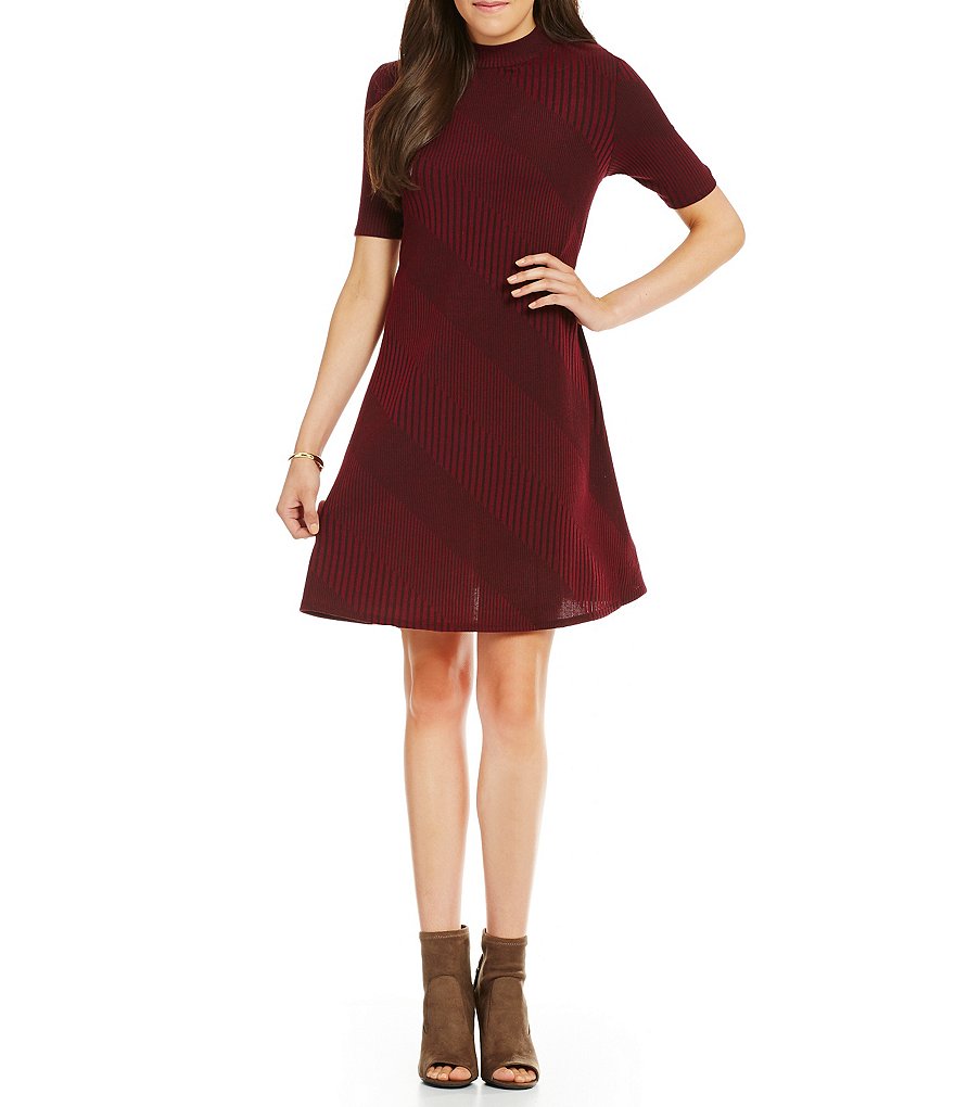 Gibson & Latimer Mock Neck Fit-and-Flare Knit Dress
