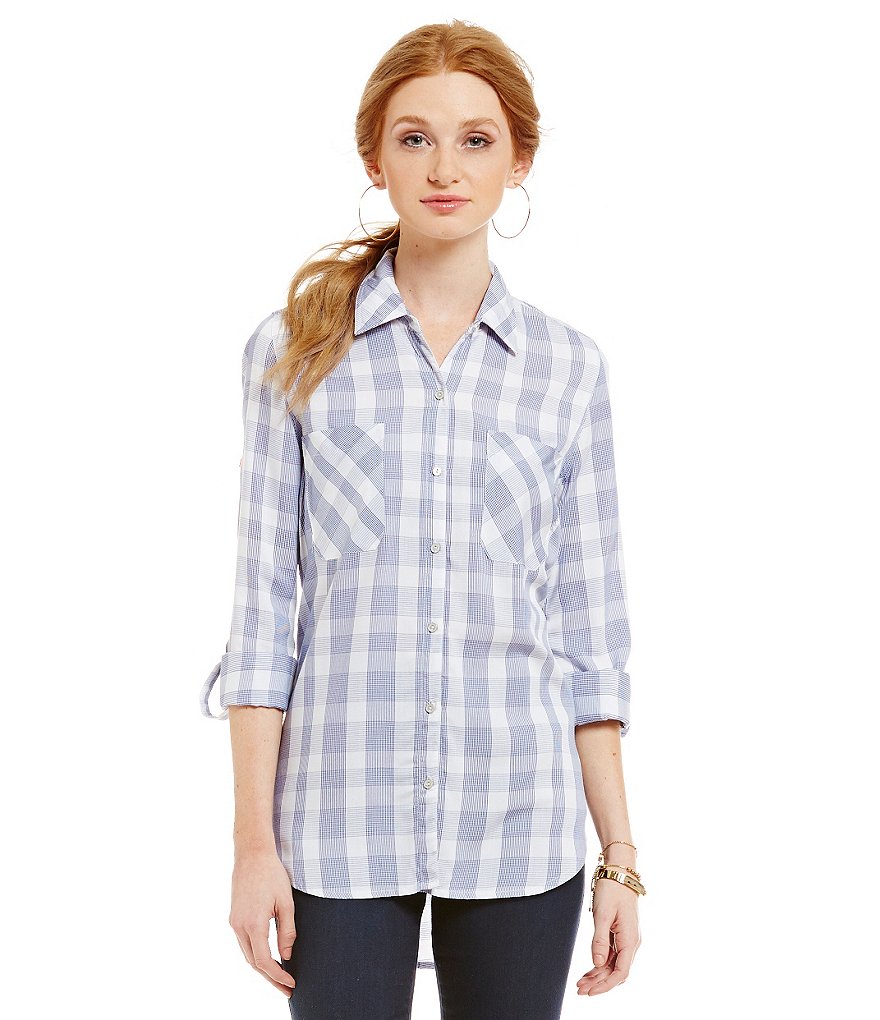 Gibson & Latimer Plaid Collar Button-Down Blouse