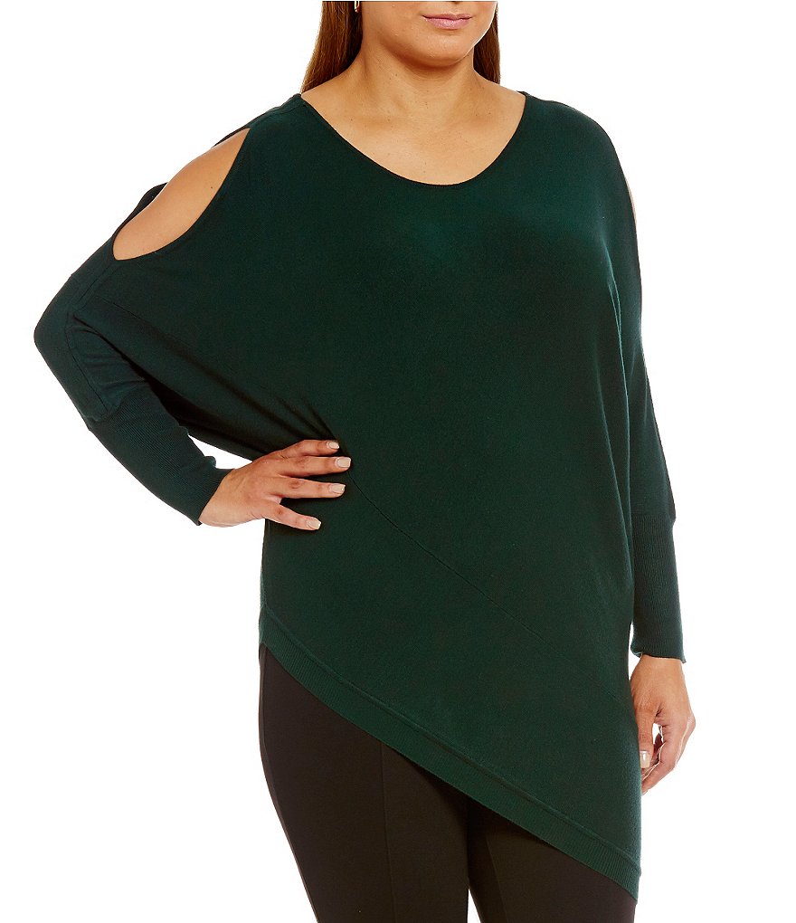 Gibson & Latimer Plus Cold-Shoulder Sweater with an Asymmetrical Hem