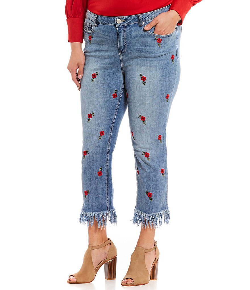Gibson & Latimer Plus Embroidered Deconstructed Hem Jeans
