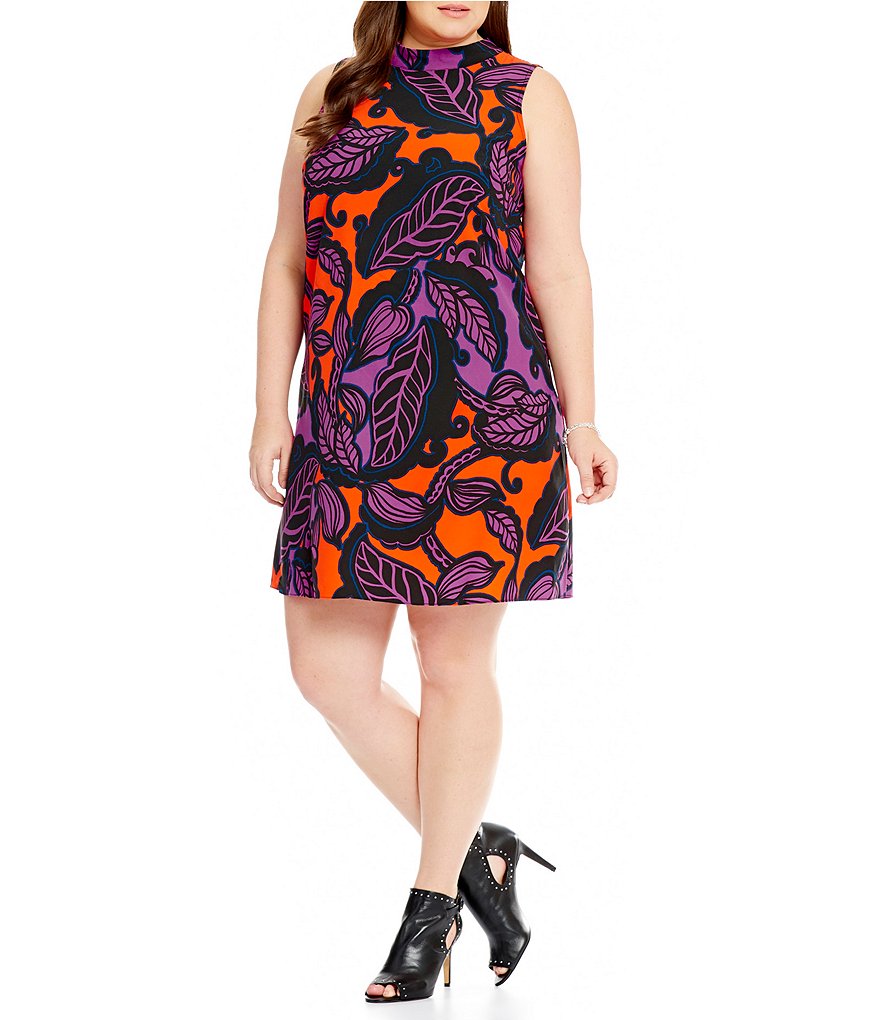 Gibson & Latimer Plus Printed Mock Neck Dress