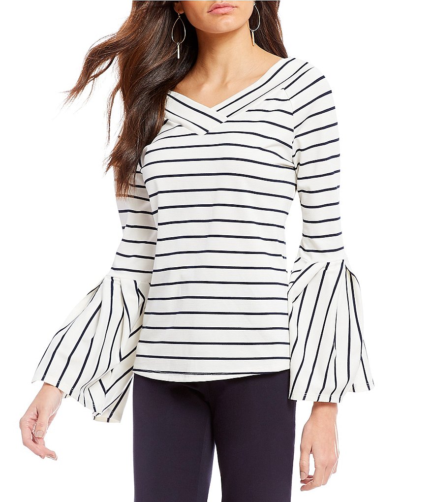 Gibson & Latimer V-Neck Striped Bell Sleeve Top