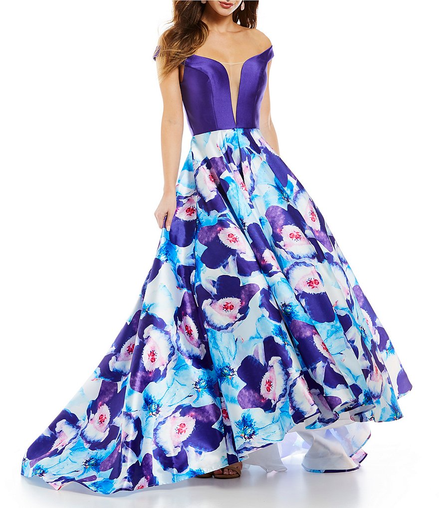 Glamour by Terani Couture Off-The-Shoulder Floral Ball Gown